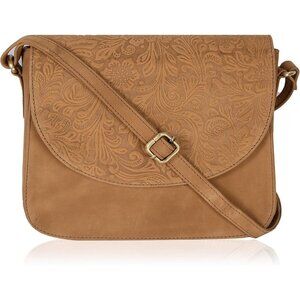 Genuine Leather E.cognac Crossbody Purse Women Adjustable Strap Zipper Pockets